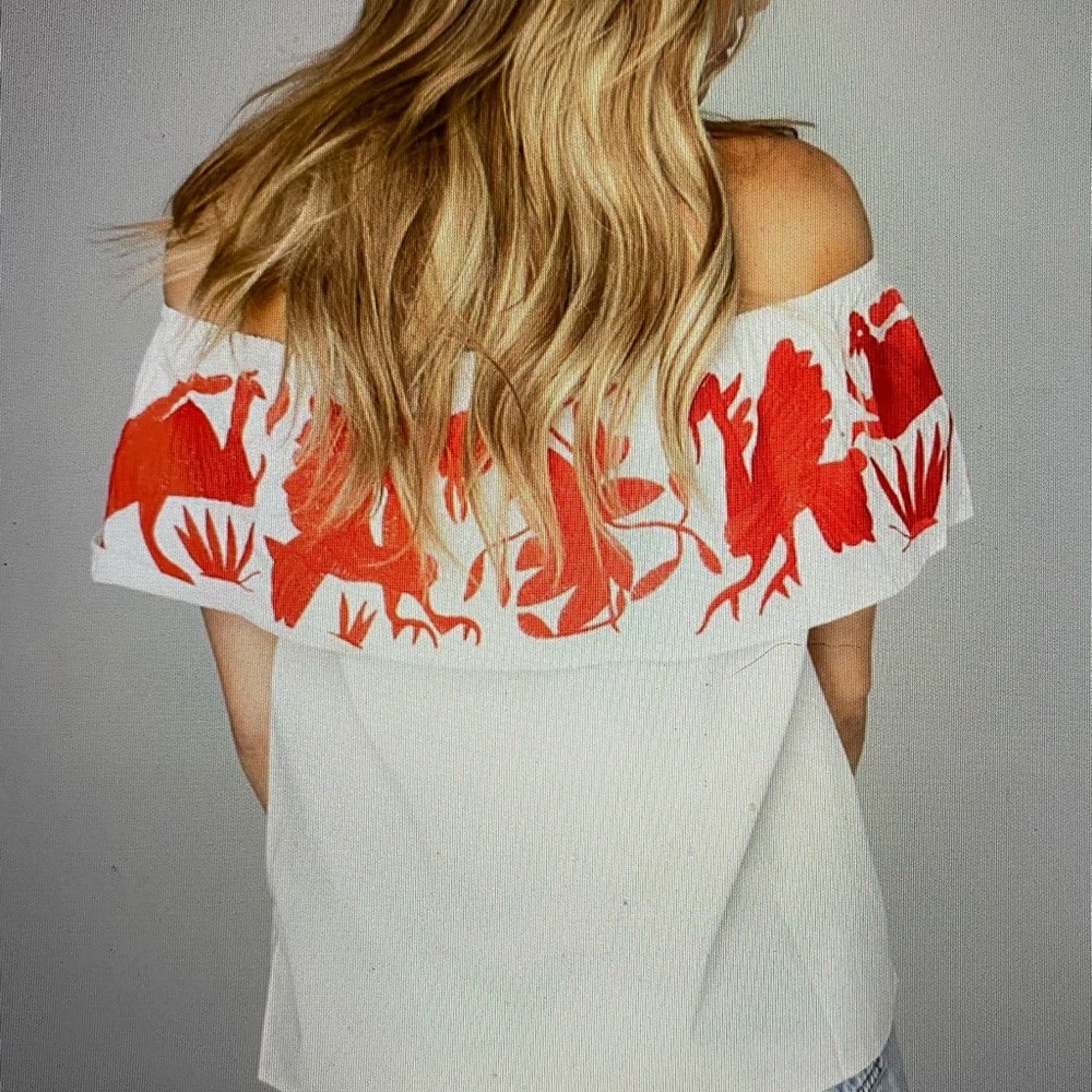 XOXO Ruffled Off the Shoulder Embroidered Top - Picture 3 of 5
